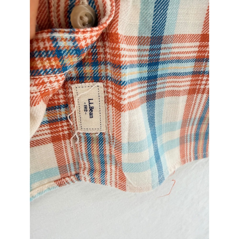 LL Bean Womens Petite S Orange Blue Plaid Cotton Button Down Shirt 506883 - Picture 3 of 7